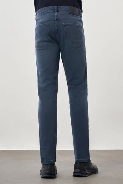 İndigo Mavi Düz Gabardin Pamuklu 5 Cep Slim Fit Casual Denim Pantolon 1023245158 - 4