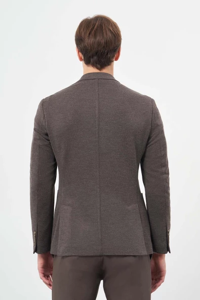 Koyu Kahverengi Örme Kılıç Yaka 6 Drop Slim Fit Ceket 1002245156 - Resim 5