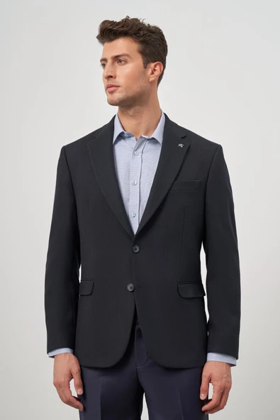 Koyu Lacivert Baskılı Mono Yaka 4 Drop Comfort Fit Classic Ceket 1002245157 - Resim 4