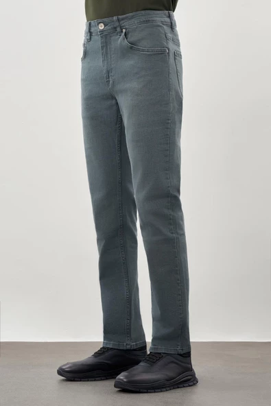 Su Yeşili Düz Gabardin Pamuklu 5 Cep Slim Fit Casual Denim Pantolon 1023245158 - 3