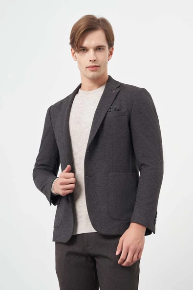 Siyah Örme Mono Yaka 6 Drop Slim Fit Ceket 1002245151 - 3