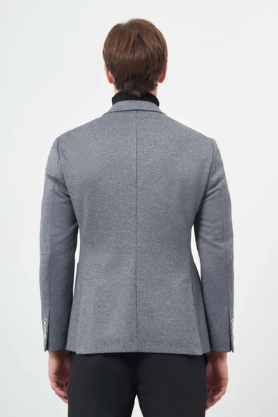 Koyu Antrasit Örme Mono Yaka 6 Drop Slim Fit Ceket 1002245154 - Resim 5