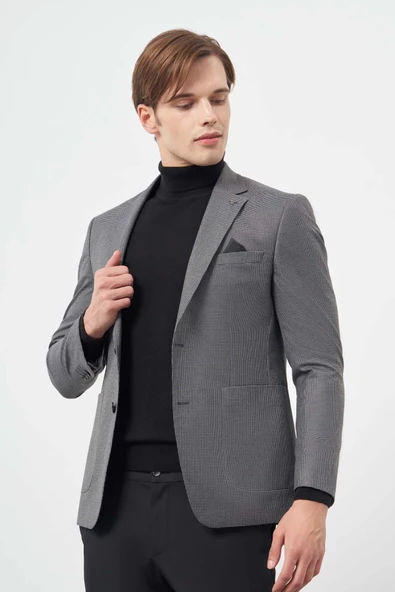 Füme Kazayağı Desen Mono Yaka Çift Yırtmaç 2 Düğme 6 Drop Slim Fit Classic Ceket 1002245106 - Resim 3