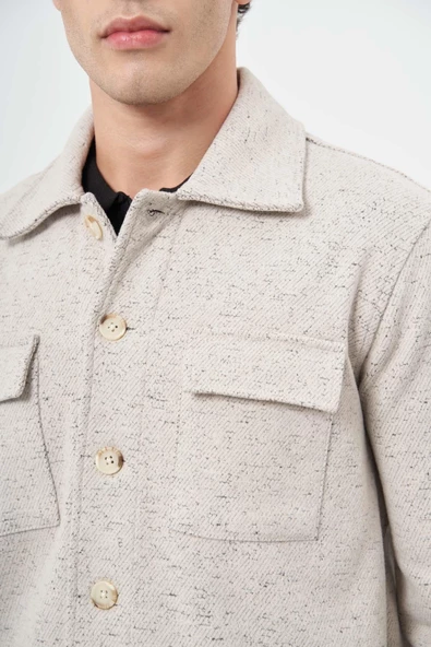 Bej Örme Polo Yaka Jakarlı Desen Yırtmaçsız Astarsız Slim Fit Classic Mont 1007245160 - Resim 4