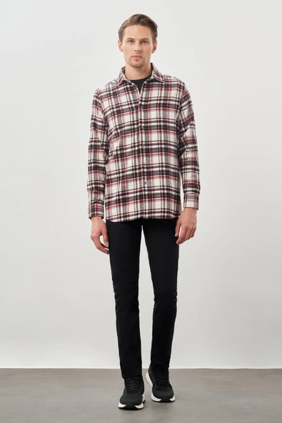 Siyah Yünlü Ekose Desen Yumuşak Yaka Cepsiz Uzun Kol Casual Comfort Fit Gömlek 1004245227 - Resim 2