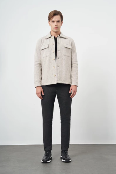 Bej Örme Polo Yaka Jakarlı Desen Yırtmaçsız Astarsız Slim Fit Classic Mont 1007245160 - Resim 2