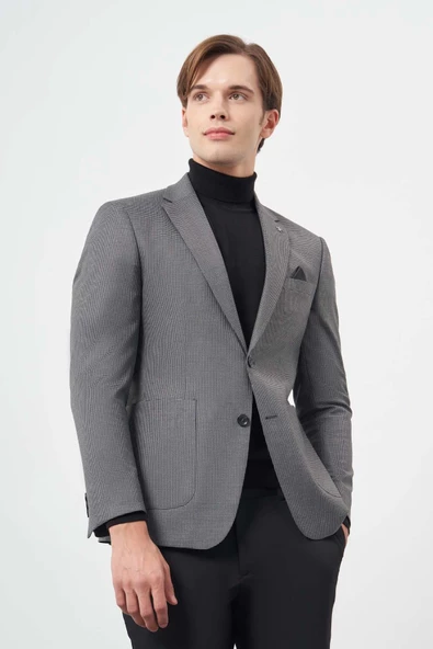 Füme Kazayağı Desen Mono Yaka Çift Yırtmaç 2 Düğme 6 Drop Slim Fit Classic Ceket 1002245106