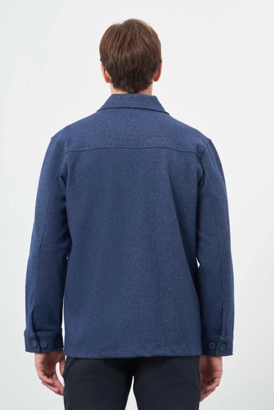 Lacivert Örme Polo Yaka Jakarlı Desen Yırtmaçsız Astarsız Slim Fit Classic Mont 1007245161 - Resim 5