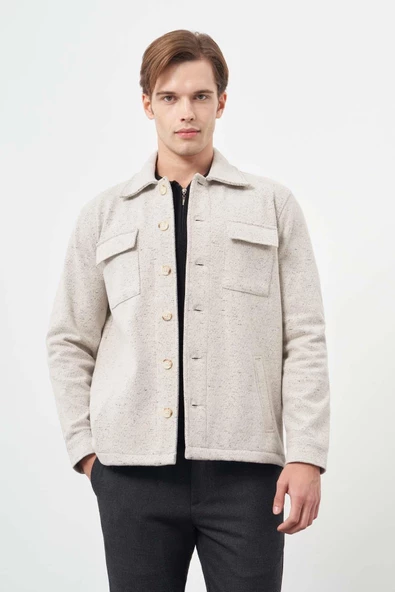 Bej Örme Polo Yaka Jakarlı Desen Yırtmaçsız Astarsız Slim Fit Classic Mont 1007245160 - Resim 3