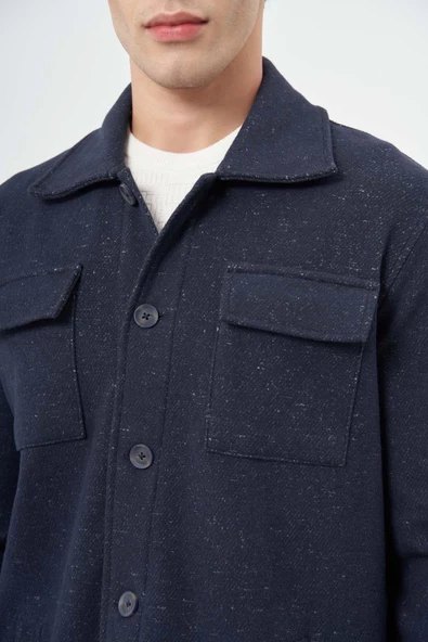 Koyu Lacivert Örme Polo Yaka Jakarlı Desen Yırtmaçsız Astarsız Slim Fit Classic Mont 1007245160 - Resim 4