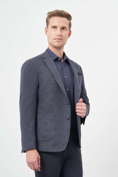 Lacivert Örme Mono Yaka 6 Drop Slim Fit Ceket 1002245152 - Resim 3