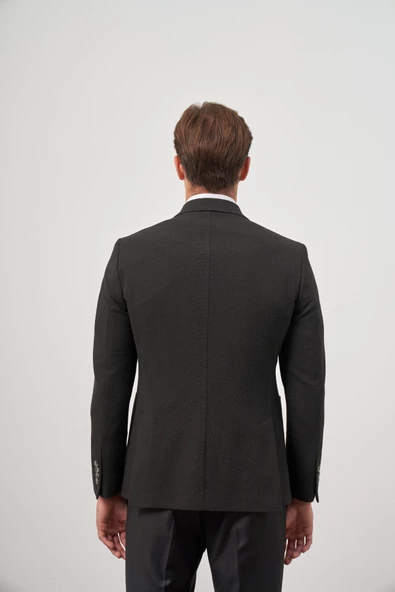 Siyah Gofreli Mono Yaka 6 Drop Slim Fit Classic Ceket 1002245158 - 7