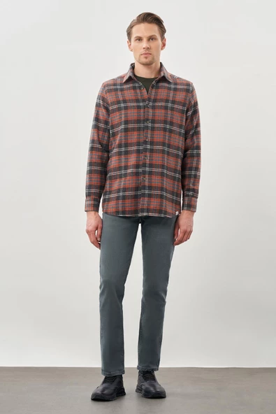 Bordo Yünlü Ekose Desen Yumuşak Yaka Cepsiz Uzun Kol Casual Comfort Fit Gömlek 1004245227 - Resim 2