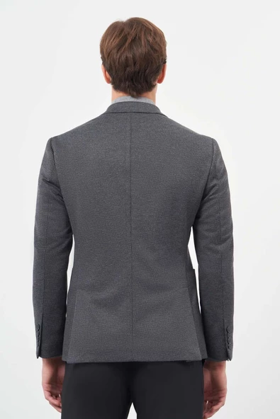 Koyu Lacivert Örme Mono Yaka 6 Drop Slim Fit Ceket 1002245153 - Resim 5