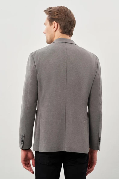 Koyu Antrasit Kazayağı Desen Örme Mono Yaka 2 Düğme 6 Drop Slim Fit Classic Ceket 1002245166_070 - Resim 5
