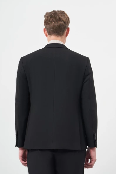 Siyah Baskılı Gabardin Mono Yaka Çift Yırtmaç 2 Düğme 4 Drop Comfort Fit Classic Ceket 1002245157 - Resim 5
