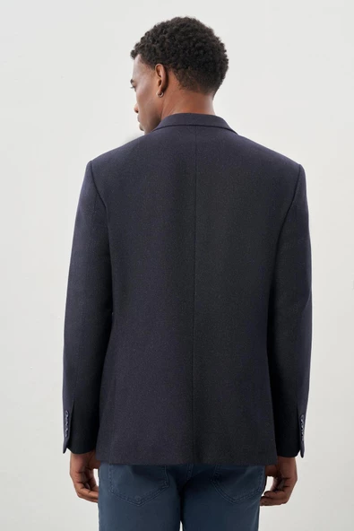 Koyu Lacivert Düz Gabardin Mono Yaka 2 Düğme Esnek 6 Drop Comfort Fit Casual Ceket 1002245165_200 - Resim 5