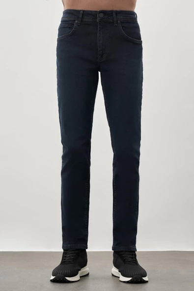 Koyu Lacivert Düz Gabardin Pamuklu 5 Cep Slim Fit Casual Denim Pantolon 1023245159 - Resim 2