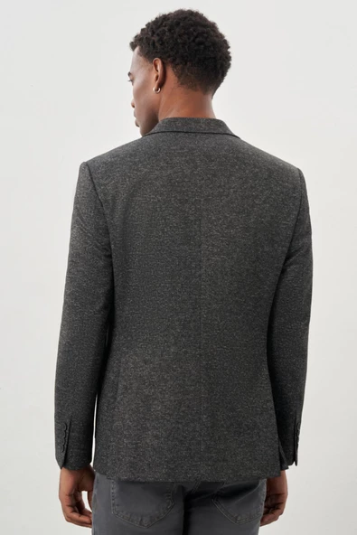 Siyah Desenli Örme Mono Yaka Astarsız Esnek 6 Drop Slim Fit Casual Ceket 1002245159 - 5
