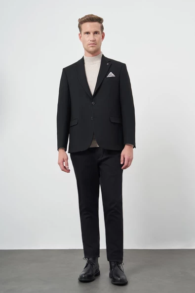 Siyah Baskılı Gabardin Mono Yaka Çift Yırtmaç 2 Düğme 4 Drop Comfort Fit Classic Ceket 1002245157 - Resim 2