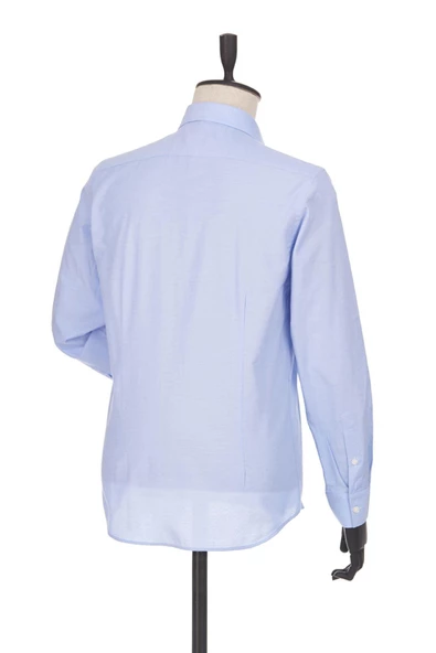 Mavi Uzun Kol Filafil Desen Filafil Sert Yaka Cepsiz Pamuklu Basic Slim Fit Gömlek 1004245008 - 3