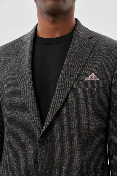 Siyah Desenli Örme Mono Yaka Astarsız Esnek 6 Drop Slim Fit Casual Ceket 1002245159 - 4