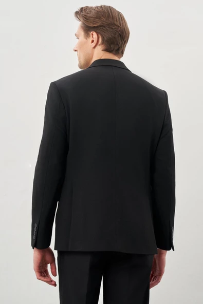Siyah Gabardin Mono Yaka Tam Astar Esnek 6 Drop Slim Fit Casual Ceket 1002245162 - 5