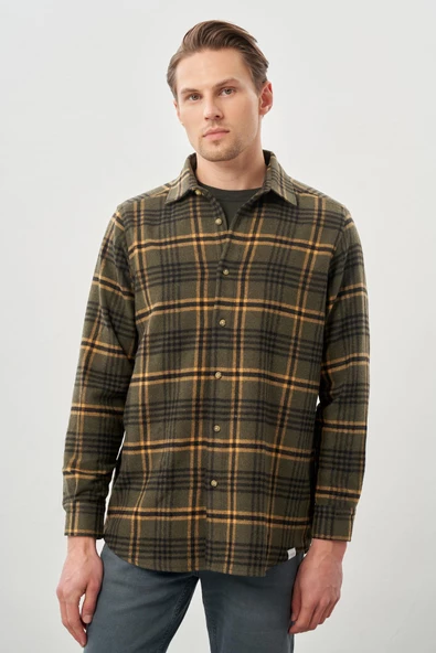 Antrasit Yünlü Ekose Desen Yumuşak Yaka Cepsiz Uzun Kol Casual Comfort Fit Gömlek 1004245227 - Resim 3