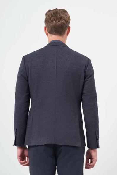 Koyu Lacivert Örme Mono Yaka 6 Drop Slim Fit Ceket 1002245151 - Resim 5