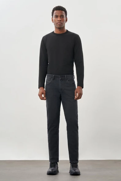 Koyu Antrasit Düz Gabardin Pamuklu 5 Cep Slim Fit Casual Denim Pantolon 1023245158 - Resim 2