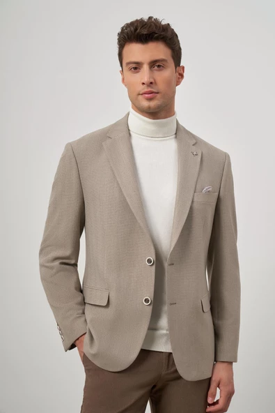 Sütlü Kahverengi Baskılı Mono Yaka 4 Drop Comfort Fit Classic Ceket 1002245157 - Resim 3