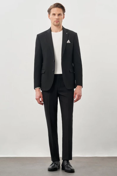 Siyah Gabardin Mono Yaka Tam Astar Esnek 6 Drop Slim Fit Casual Ceket 1002245162 - 2