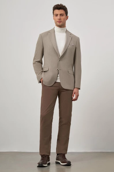 Sütlü Kahverengi Baskılı Mono Yaka 4 Drop Comfort Fit Classic Ceket 1002245157 - Resim 2