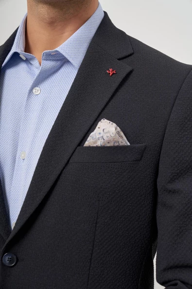 Koyu Lacivert Gofreli Mono Yaka 6 Drop Slim Fit Classic Ceket 1002245158 - Resim 8