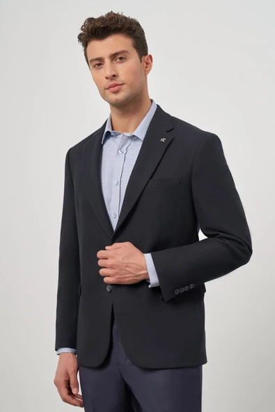 Koyu Lacivert Baskılı Mono Yaka 4 Drop Comfort Fit Classic Ceket 1002245157 - Resim 3