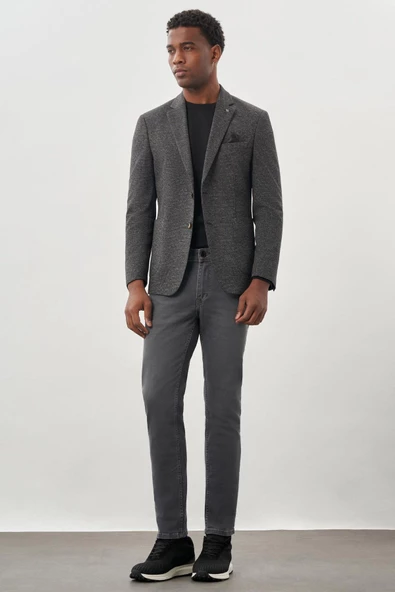 Siyah Desenli Örme Mono Yaka Astarsız Esnek 6 Drop Slim Fit Casual Ceket 1002245161 - Resim 2