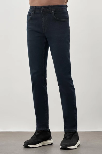 Koyu Lacivert Düz Gabardin Pamuklu 5 Cep Slim Fit Casual Denim Pantolon 1023245159 - Resim 3
