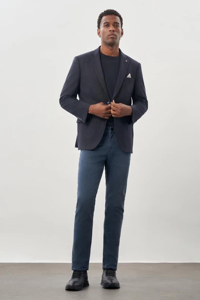 Koyu Lacivert Düz Gabardin Mono Yaka 2 Düğme Esnek 6 Drop Comfort Fit Casual Ceket 1002245165_200 - Resim 2