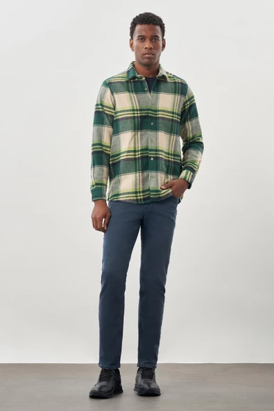 Siyah Yünlü Ekose Desen Yumuşak Yaka Cepsiz Uzun Kol Casual Comfort Fit Gömlek 1004245227 - Resim 2