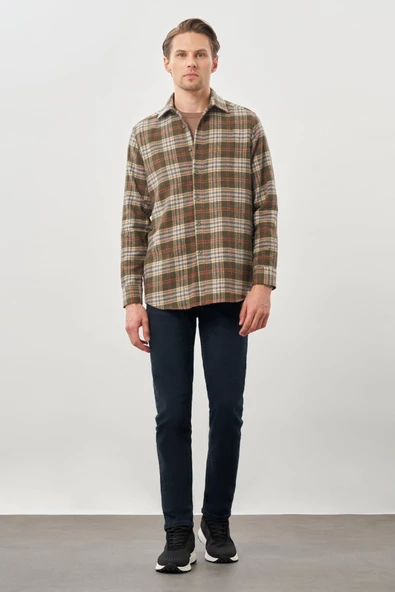 Siyah Yünlü Ekose Desen Yumuşak Yaka Cepsiz Uzun Kol Casual Comfort Fit Gömlek 1004245227 - 2