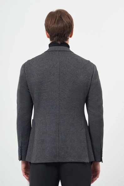 Lacivert Örme Mono Yaka 6 Drop Slim Fit Ceket 1002245152 - Resim 5