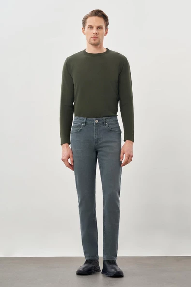Su Yeşili Düz Gabardin Pamuklu 5 Cep Slim Fit Casual Denim Pantolon 1023245158 - 2