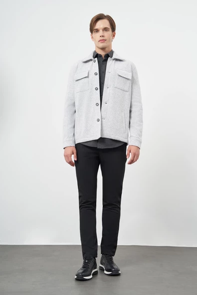 Gri Örme Polo Yaka Jakarlı Desen Yırtmaçsız Astarsız Slim Fit Classic Mont 1007245161 - 2