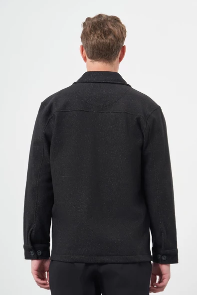 Siyah Örme Polo Yaka Jakarlı Desen Yırtmaçsız Astarsız Slim Fit Classic Mont 1007245161 - Resim 5