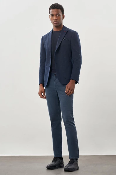 Koyu Lacivert Örme Kılıç Yaka 6 Drop Slim Fit Ceket 1002245155 - Resim 2