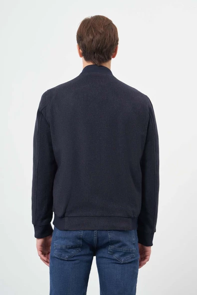 Koyu Lacivert Kaşe Kolej Yaka Kendinden Desenli Comfort Fit Classic Mont 1007245162 - 5