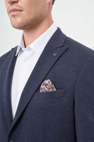 Lacivert Örme Kılıç Yaka 6 Drop Slim Fit Ceket 1002245156 - Resim 4