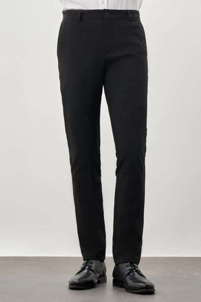 Siyah Esnek Yandan Cepli Casual Slim Fit Chino Pantolon 1003245174