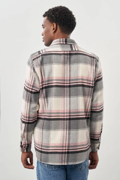 Bordo Yünlü Ekose Desen Yumuşak Yaka Cepsiz Uzun Kol Casual Comfort Fit Gömlek 1004245227 - Resim 5