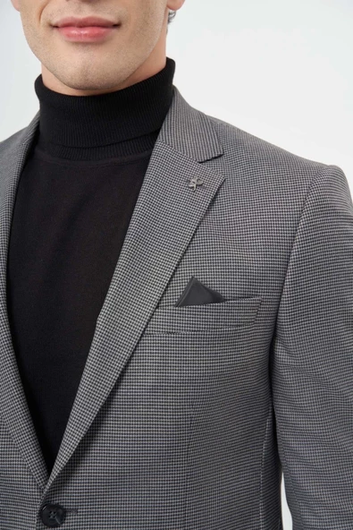 Füme Kazayağı Desen Mono Yaka Çift Yırtmaç 2 Düğme 6 Drop Slim Fit Classic Ceket 1002245106 - Resim 4